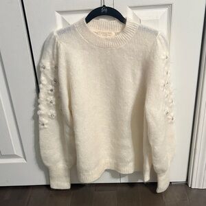 Sezane Cream Luke Sweater with Embellished rhinestone Sleeves